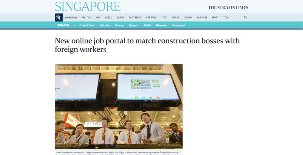 The Straits Times: New Online Job Portal to Match Construction Bosses with Foreign Workers