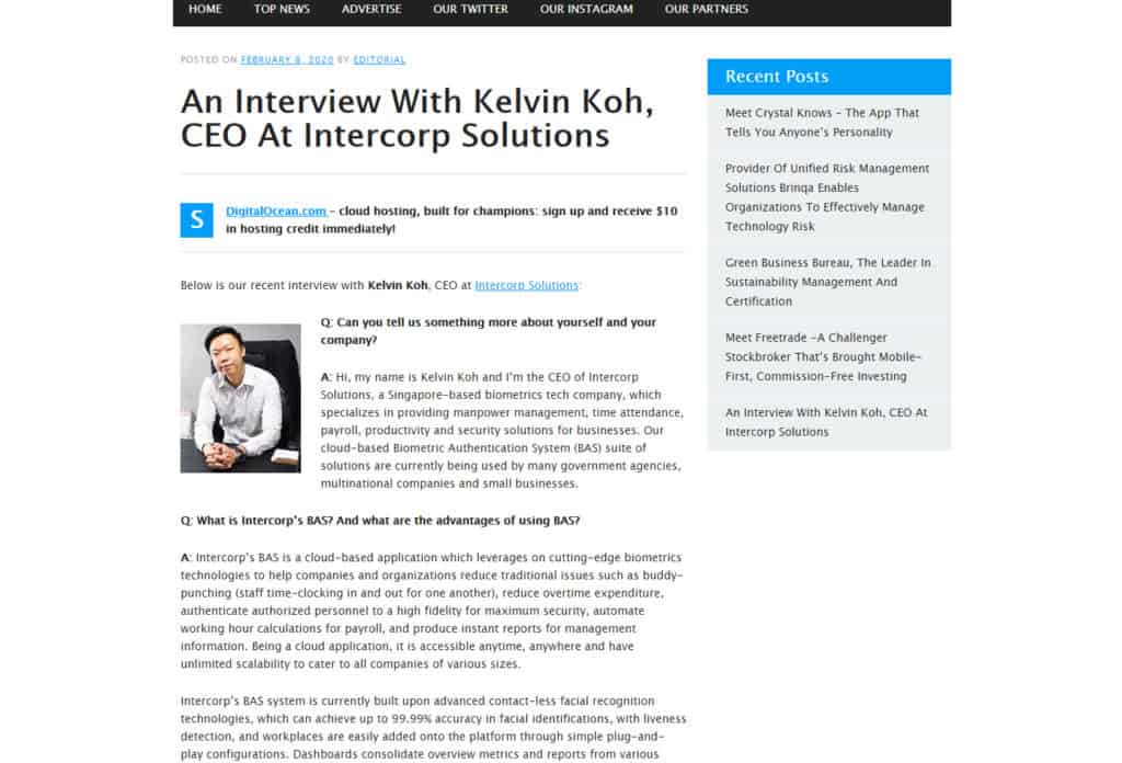 TechCompanyNews - An Interview with Kelvin Koh, CEO at Intercorp Solutions